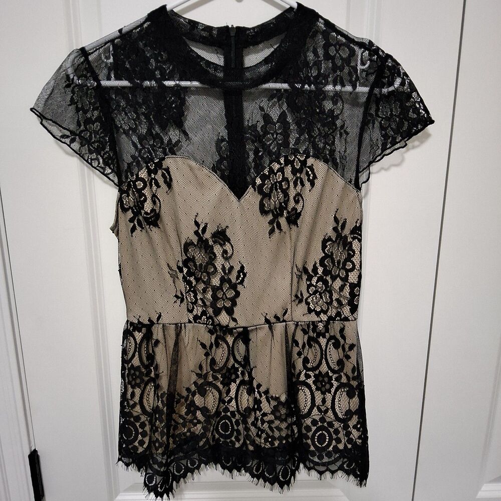 SHEIN Clasi Women's Cap Sleeve Lace Blouse Black & Nude Size Medium New w/o Tag